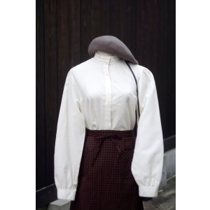 画像: "KORET" US製 無地 白 長袖 ブラウス フリルスタンドカラー 比翼[20366]