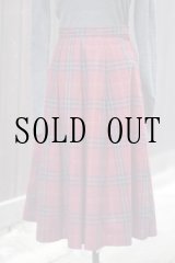 画像: タータンチェック柄 ウール混 赤系 スカート フレア w66cm[20371]