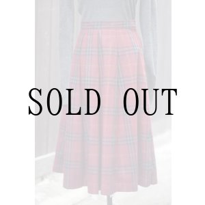 画像: タータンチェック柄 ウール混 赤系 スカート フレア w66cm[20371]