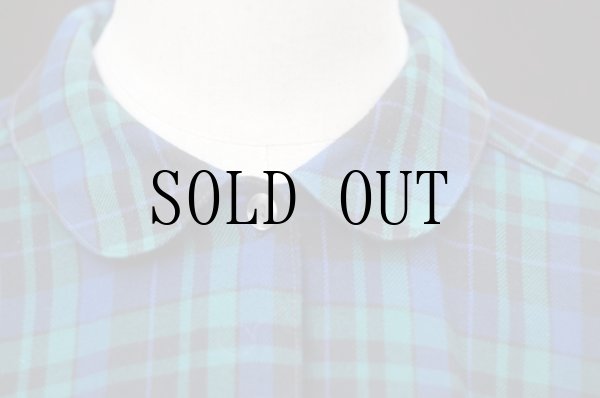 画像3: "LUNOA" グリーン×黒 チェック柄 長袖 レーヨン混 ブラウス レギュラーカラー 丸襟[20425]