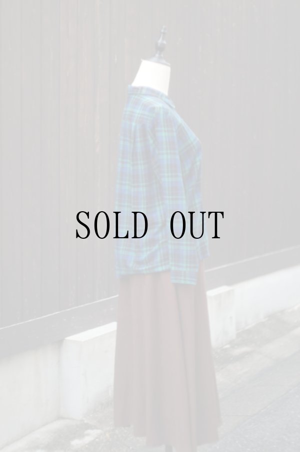 画像8: "LUNOA" グリーン×黒 チェック柄 長袖 レーヨン混 ブラウス レギュラーカラー 丸襟[20425]