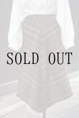 画像: "RALPH LAUREN" チェック柄 ウール ブラウン×グリーン  スカート フレア w72cm[20392]