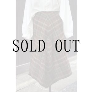 画像: "RALPH LAUREN" チェック柄 ウール ブラウン×グリーン  スカート フレア w72cm[20392]