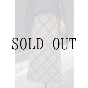 画像: "JUPIERE" チェック柄 ウール混 ブラウン×ベージュ  スカート セミタイト w67cm[20394]