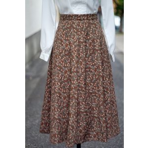 画像: ブラウン 花柄 スカート フレア w69cm[20393]