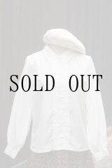 画像: "Cecilene" 無地 白 長袖 ブラウス レギュラーカラー スカラップ ピンタック[20395]