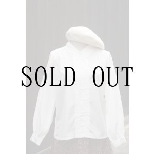 画像: "Cecilene" 無地 白 長袖 ブラウス レギュラーカラー スカラップ ピンタック[20395]