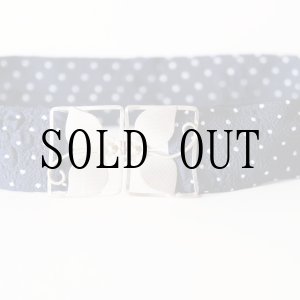 画像: ドット柄 ネイビー×白 お花 シワ加工 アンティークベルト[20387]