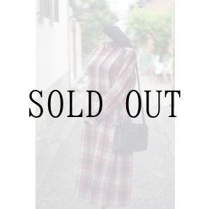 画像: チェック柄 コットン ローズ系 長袖 レトロワンピース スタンドカラー [20407]