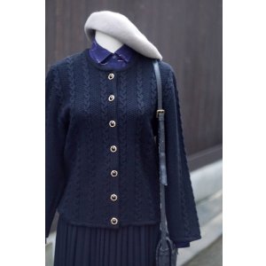 画像: ”ROGICA ”無地 黒 ウール混 ニット カーディガン ケーブル編み[20413]