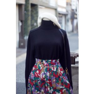 画像: 黒 カシミヤ 無地 ニット タートルネック[20434]