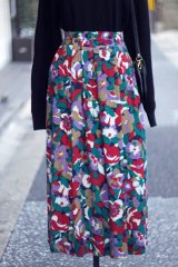 画像: ”J.G.HOOK" 花柄 ウール ラムウール マルチカラー  スカート フレア  w72cm[20430]