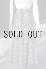 画像: ”LYON” モスグリーン 花柄  スカート フレア w59cm[20419]