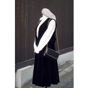 画像: "LIBRE" 黒 無地 コットン ベスト&スカート ツーピース セットアップ ベロア[20438]