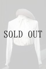 画像: "Tokyo Blouse" 無地 白 長袖 ブラウス フリルスタンドカラー ボウタイ[20439]