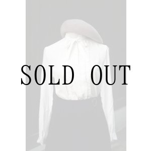 画像: "Tokyo Blouse" 無地 白 長袖 ブラウス フリルスタンドカラー ボウタイ[20439]