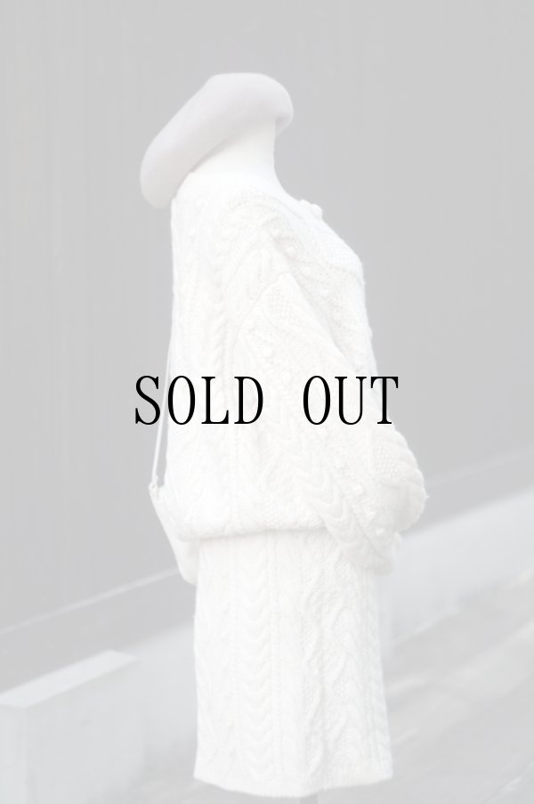 画像2: "BELLE PAULE" アイボリー 無地 ニットカーディガン&スカート ツーピース セットアップ ラウンドネック アラン編み[20428]