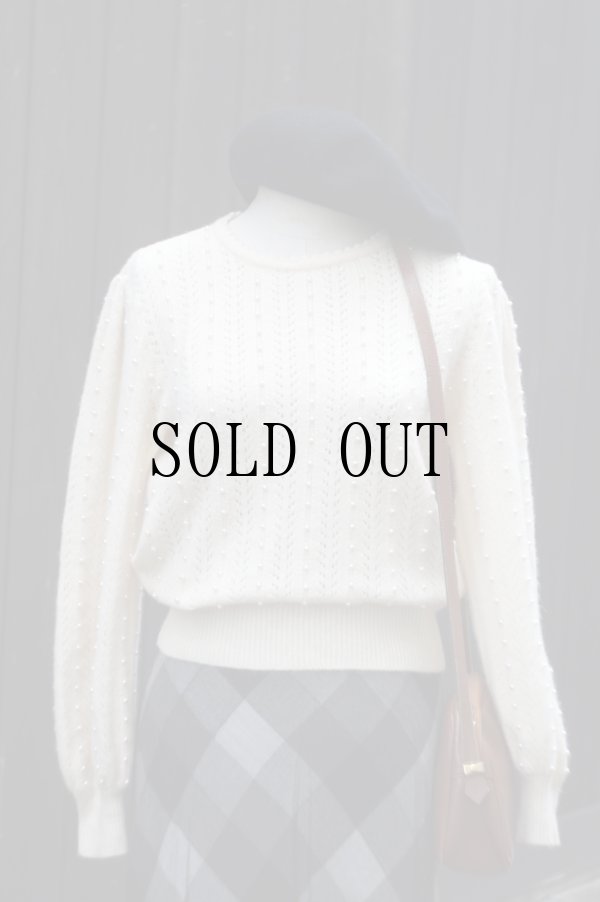 画像1: ”SERA” 無地 白系 ウール ニット セーター ラウンドネック パール [20429]