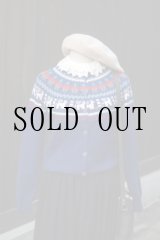 画像: ”SHYDAX” ノルディック柄 ブルー ウール混 ニット カーディガン [20443]