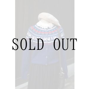 画像: ”SHYDAX” ノルディック柄 ブルー ウール混 ニット カーディガン [20443]