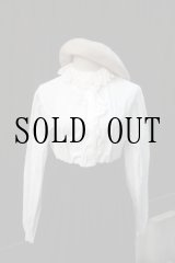 画像: "Baton" 無地 白 コットン 長袖 ブラウス フリルカラー ピンタック 比翼[20445]