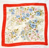 画像: 赤系 花柄 シルク スカーフ 79cm×79cm[20403]
