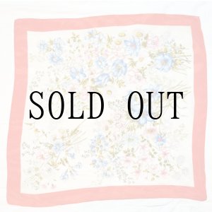 画像: 赤系 花柄 シルク スカーフ 79cm×79cm[20403]