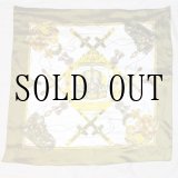 画像: カーキ系 冠とタッセル スカーフ 90cm×90cm[20399]