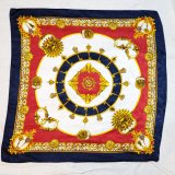 画像: イタリア製 ネイビー系 装飾模様 シルク スカーフ 88cm×88cm[20400]