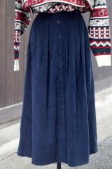 画像: ”CHARTER CLUB” イギリス製 無地 コットン ネイビー スカート フレア  コーデュロイ w65cm[20457]