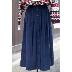画像: ”CHARTER CLUB” イギリス製 無地 コットン ネイビー スカート フレア  コーデュロイ w65cm[20457]