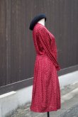 画像3: "BEBE DORE"  赤系 花柄 長袖 レトロワンピース ノーカラー 比翼風[20469]