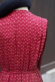 画像10: "BEBE DORE"  赤系 花柄 長袖 レトロワンピース ノーカラー 比翼風[20469]