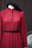 画像5: ”TOKYO STYLE” 赤系 無地 長袖 レトロワンピース スタンドカラー プリーツ[20470]