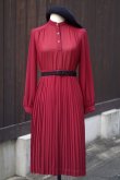 画像2: ”TOKYO STYLE” 赤系 無地 長袖 レトロワンピース スタンドカラー プリーツ[20470]
