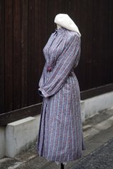 画像: ”Builddea” ブルー系 ペイズリー柄 長袖 レトロワンピース レギュラーカラー [20472]