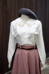 画像: ”orvi” 白 長袖 ブラウス レギュラーカラー 丸襟 猫 [20491]