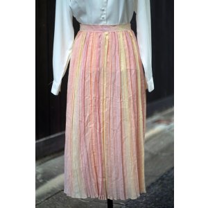 画像: ”C&A"  コットン混 ピンク×イエロー フレア スカート グラデーション プリーツ w684cm[20486]