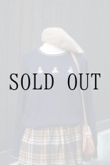 画像: "WHITE ITARKIARD" 無地  ネイビー系 ニット ウール混 ラウンドネック くま [20493]