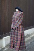 画像1: チェック柄 コットン ウール マルチカラー 長袖 レトロワンピース レギュラーカラー [20500]