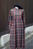 画像4: チェック柄 コットン ウール マルチカラー 長袖 レトロワンピース レギュラーカラー [20500]
