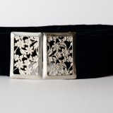 画像: 無地 黒系 アンティークベルト お花  ベロア[20476]