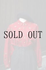 画像: "VELLEJU" 総柄 赤 長袖 ブラウス レギュラーカラー ロンドン兵[20499]