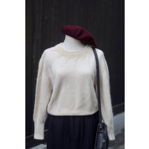 画像: ”CORDIER” 無地 アイボリー系 ウール ニット セーター ラウンドネック パール [20506]