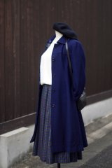 画像: "Shalon" ネイビー 無地 ウール ステンカラーコート[20526]