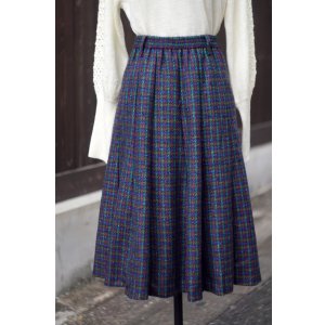 画像: "Belle de Bos" チェック柄  ミックスカラー スカート フレア ウエストゴム w71cm[20508]