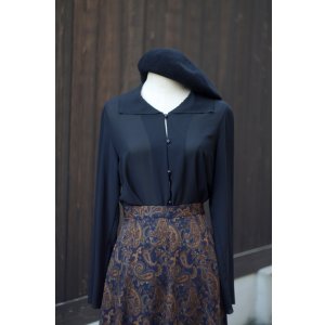 画像: "NORY BEARDS" 無地 黒 長袖 ブラウス  シースルー[20519]