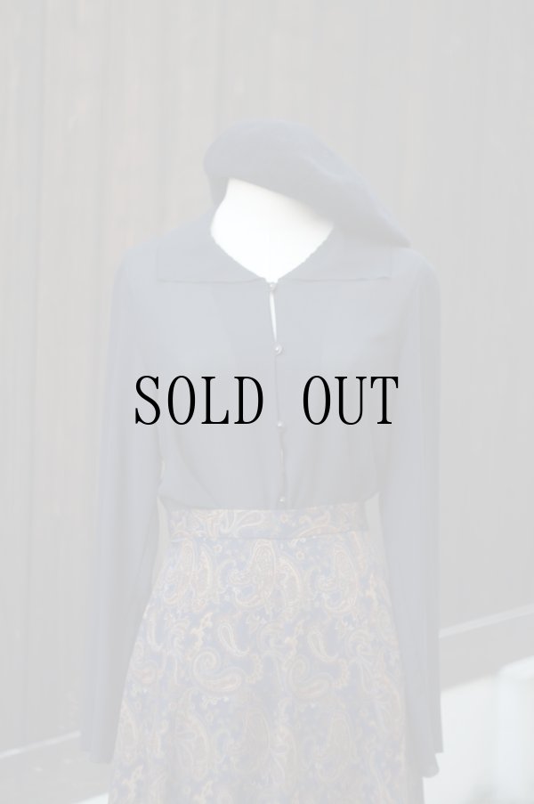 画像1: "NORY BEARDS" 無地 黒 長袖 ブラウス  シースルー[20519]