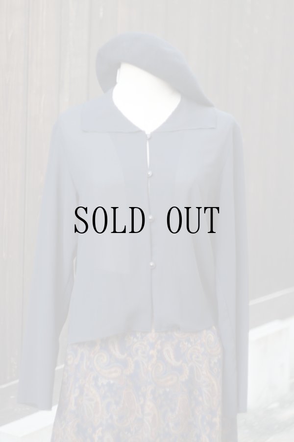 画像6: "NORY BEARDS" 無地 黒 長袖 ブラウス  シースルー[20519]