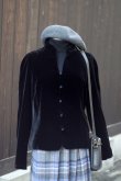 画像1: "ANNTAYLOR" 黒系 レーヨン シルク 無地  マオカラー  ベロア ジャケット[20518]